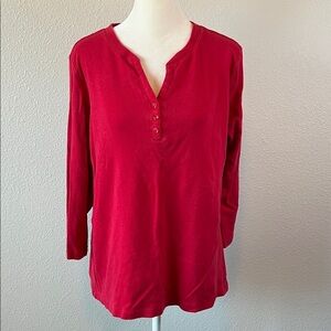 Kim Rogers Scoopneck Henley 3/4 Sleeve TShirt Red Size Medium